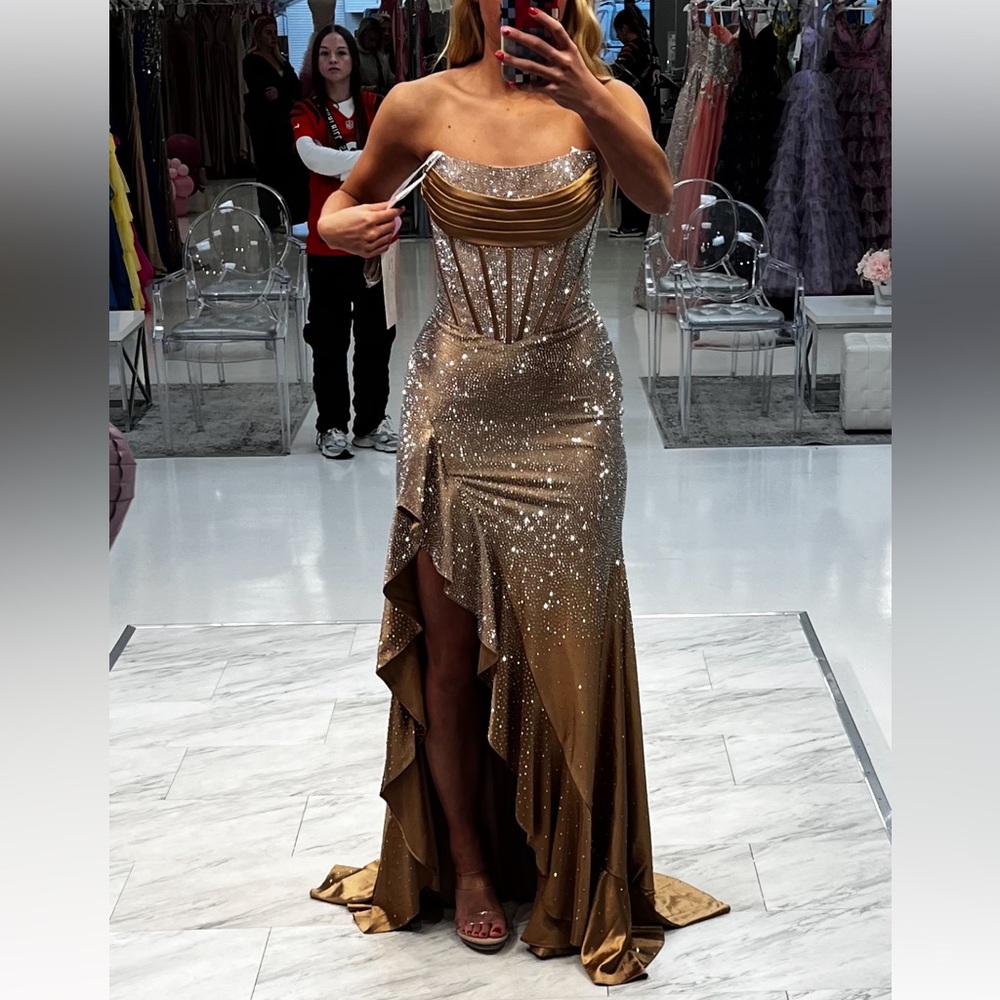 Sherri Hill style number 56992 nude/silver prom dress